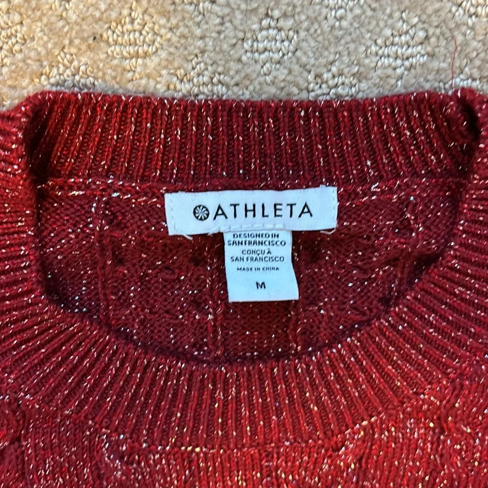 Athleta Sparkly Metallic Thread Red Crewneck Sweater size Medium - Picture 7 of 10